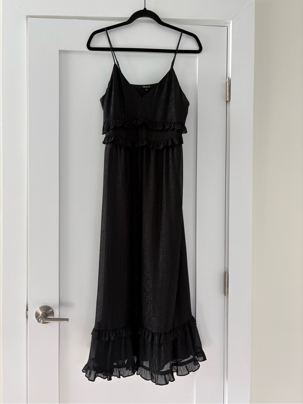 Madewell Black Shimmer Ruffle Cami Midi Dress Sz 4